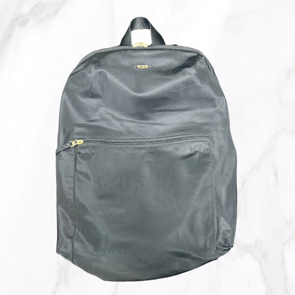 Tumi Black Nylon Packable Backpack‎ w/ Gold Hardware, OS